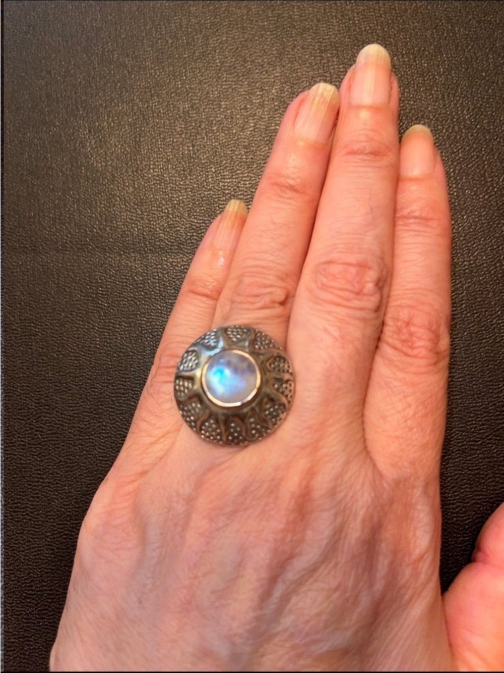 Vintage bohemian sterling silver ring with moonstone size 6.5